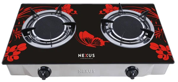 NEXUS NX-205BB (1) NEXUS GLASS DOUBLE BURNER GAS STOVE