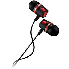 A pair of Canyon Earphones EP-3 with a microphone, featuring a 1.2m cable, in red and black color.