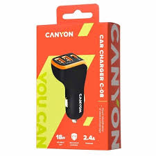 Canyon Car Charger C-08 2Usb-A Blk/Orang
