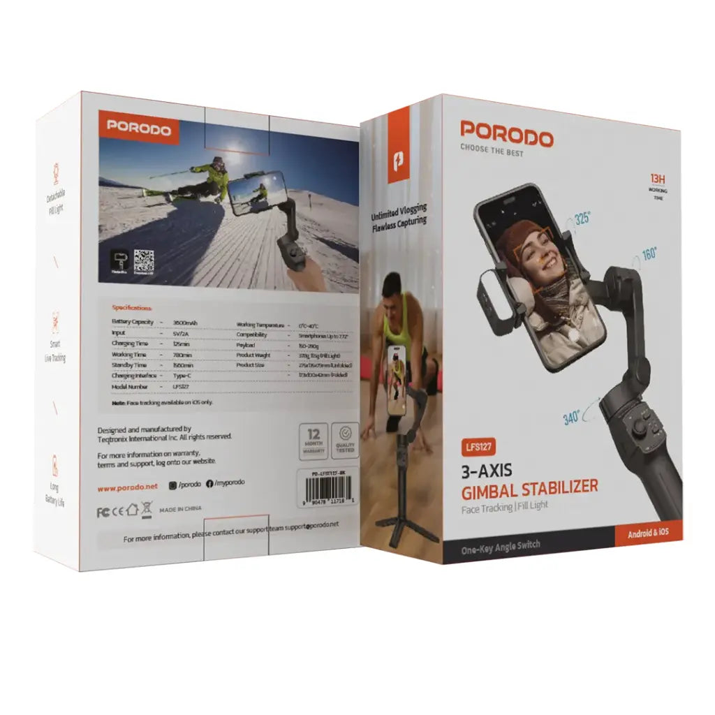 PORODO 3-AXIS GIMBAL WITH LED LIGHT - BLACK PDLFST127BK