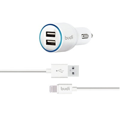 Budi Car Charger 2 USB Port With Lightning Cable M8J071