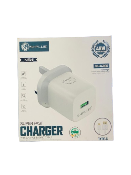 SHYPLUS A4006 48W SUPER FAST CHARGER WITH USB-A TO USB-C CABLE