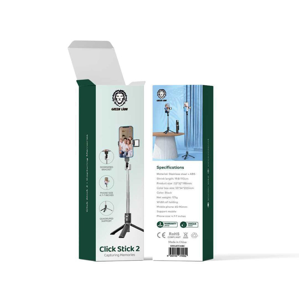 GREEN LION CLICK STICK 2 SELFIE STICK - BLACK GNCLISTCK2BK