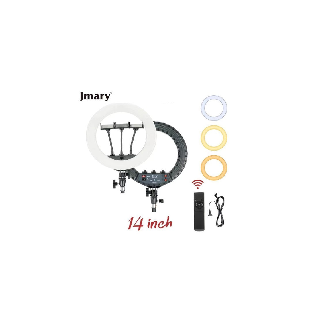 Jmary FM-14R selfie ring light with adjustable brightness and tripod stand for content creators, makeup artists, and vloggers – Dreamworks.