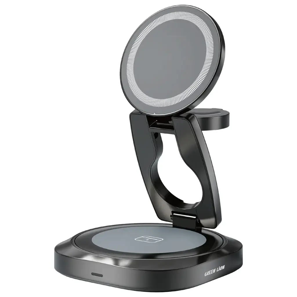 GREEN LION QI2.2 MAG FLEX FOLDABLE 3 IN 1 MAGNETIC WIRELESS CHARGER 25W GREY