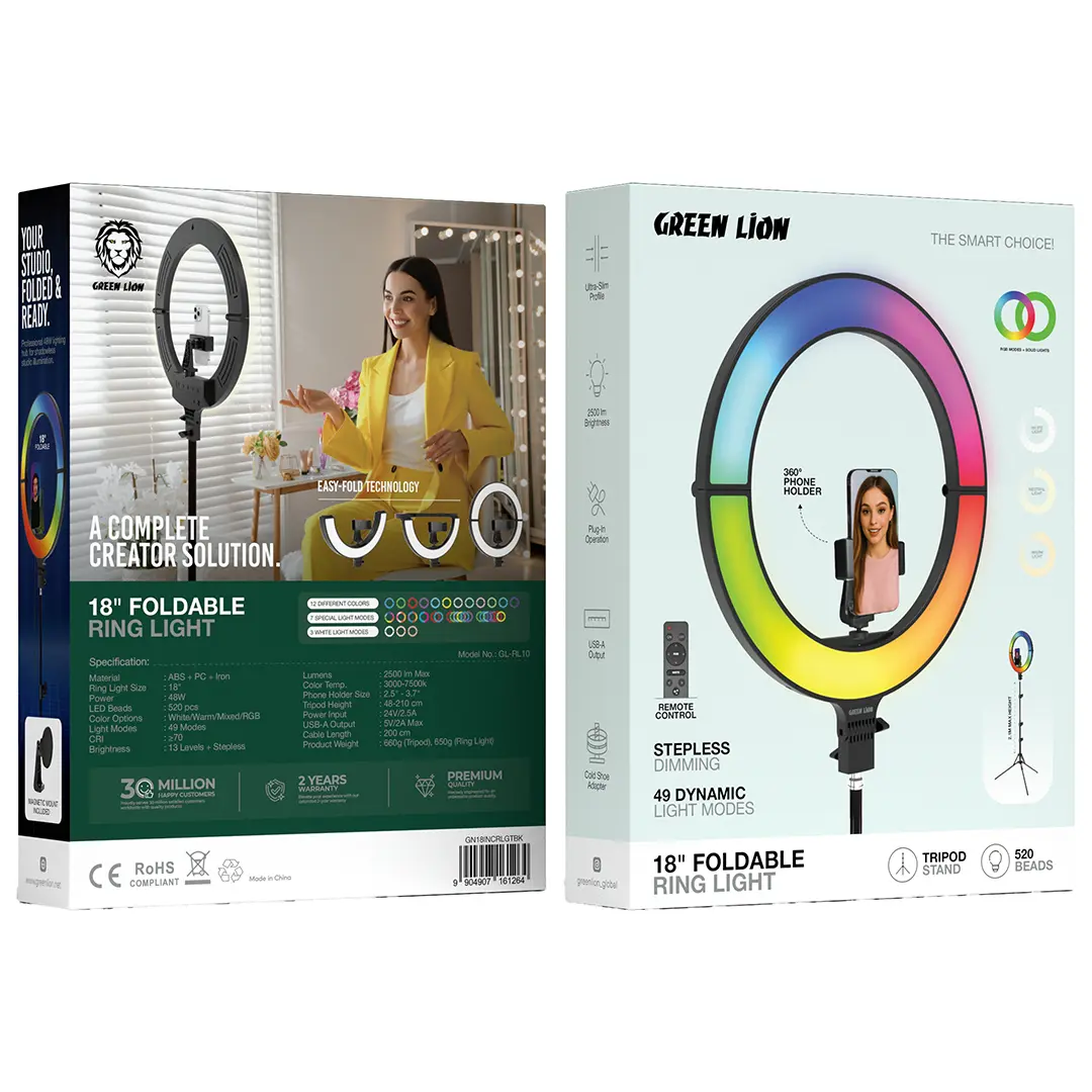 GREEN LION 18-INCH FOLDABLE RING LIGHT BLACK
