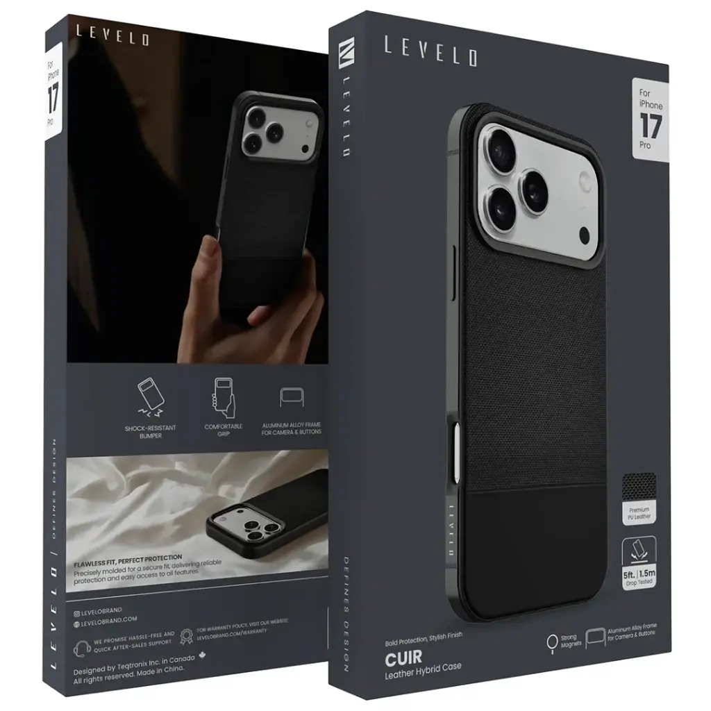 LEVELO CUIR CASE FOR IPHONE 17 PRO - PHANTOM BLACK2 LVLCUIR17PPHBK