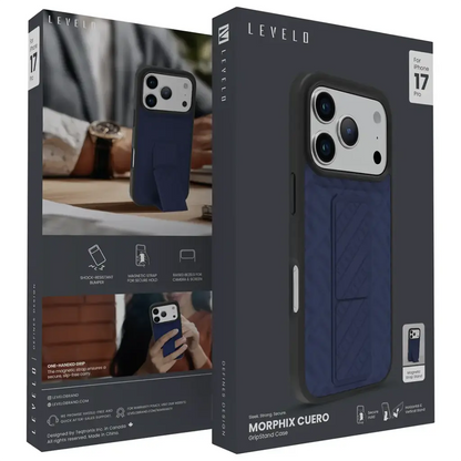 LEVELO MORPHIX SILICONE CASE WITH LEATHER GRIP FOR IPHONE 17 PRO MAX - DARK BLUE LVLMRPS17PMDBK