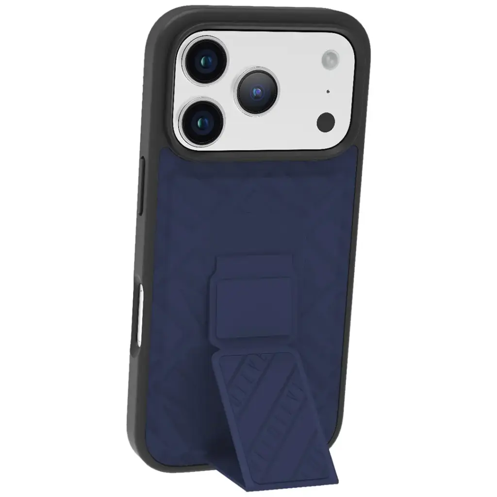 LEVELO MORPHIX SILICONE CASE WITH LEATHER GRIP FOR IPHONE 17 PRO MAX - DARK BLUE LVLMRPS17PMDBK