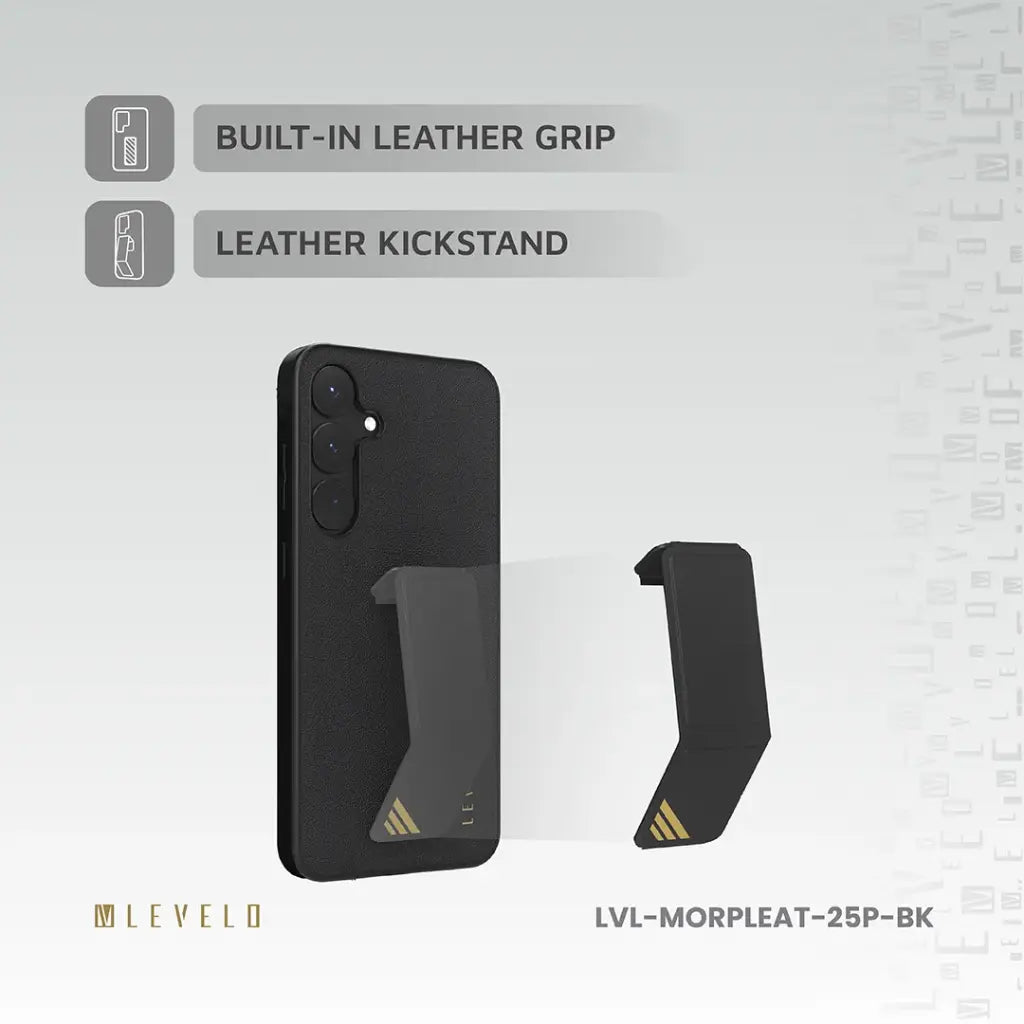 LEVELO MORPHIX LEATHER CASE FOR SAMSUNG S25 ULTRA - BLACK LVL-MORPLEAT-25U-BK