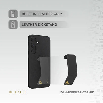 LEVELO MORPHIX LEATHER CASE FOR SAMSUNG S25 ULTRA - BLACK LVL-MORPLEAT-25U-BK