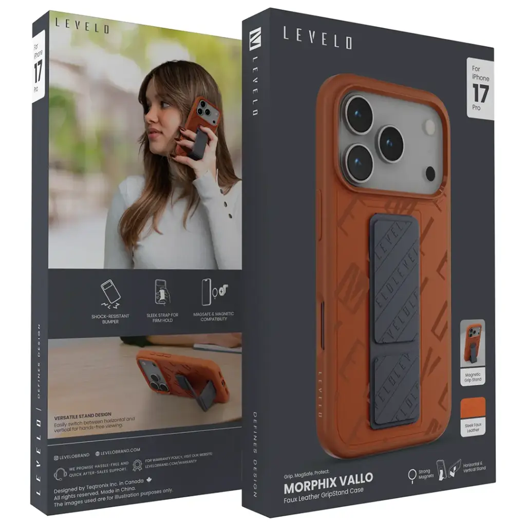 LEVELO MORPHIX VALLO PU LEATHER GRIP CASE FOR IPHONE 17 PRO - ONYX FLAME LVLMRPVLO17POXFL
