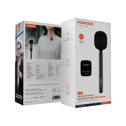 PORODO 2.4GHZ BT MICROPHONE WITH TRANSMITTER & RECEIVER NOISE REDUCTION 400MAH - BLACK PD-LFST133-BK
