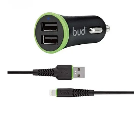 BUDI CAR CHARGER + CABLE M8J061L-BLK