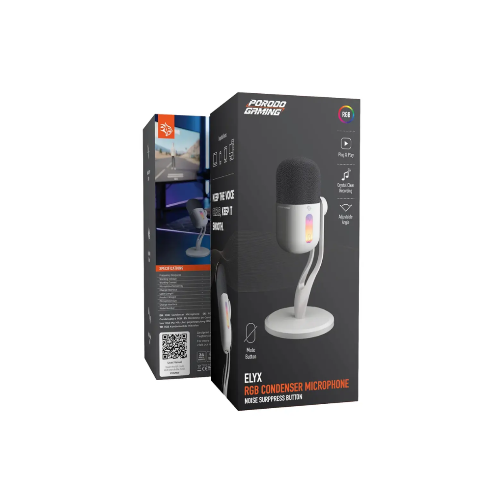 PORODO GAMING ELYX USB CONDENSER MICROPHONE WITH RGB LIGHTS - BLACK (PDX5MK06BK)