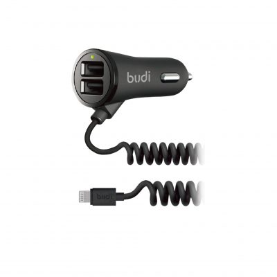 Budi Car Charger 2 USB Port With Coiled Cable – M8J068L