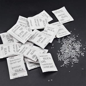 Desiccant packs are used to prevent moisture damage to commercial goods 