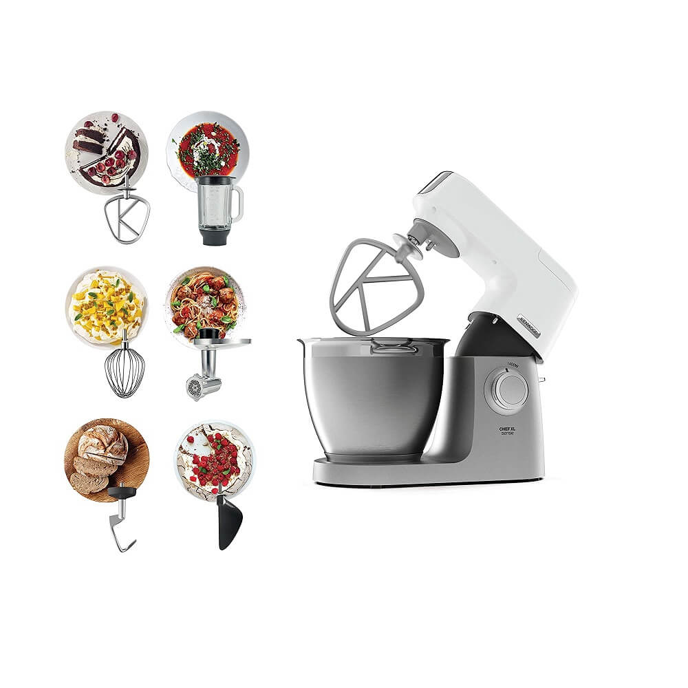 KENWOOD Stand Mixer Kitchen Machine Metal Body CHEF XL SENSE 1400W with  6.7L Stainless Steel Bowl, K-Beater, Whisk, Dough Hook, Folding Tool, Meat  Grinder, Food Processor KVL6140T Silver/White – Dreamworks Direct